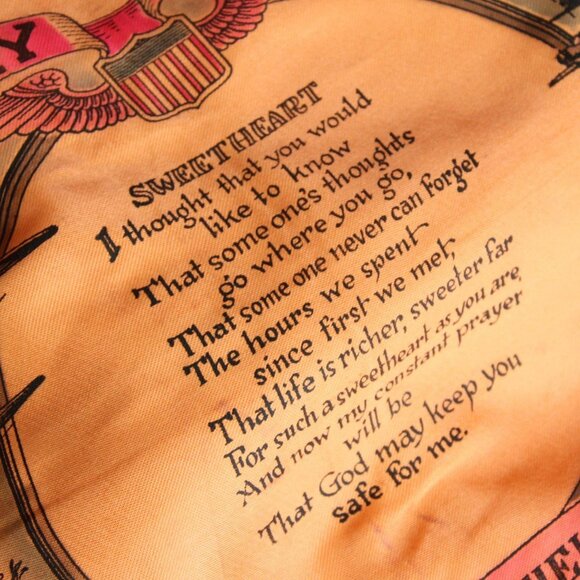 Vintage 1940s Pillowcase, US Army Air Corps Sweetheart Souvenir Orange Satin - Picture 2 of 10